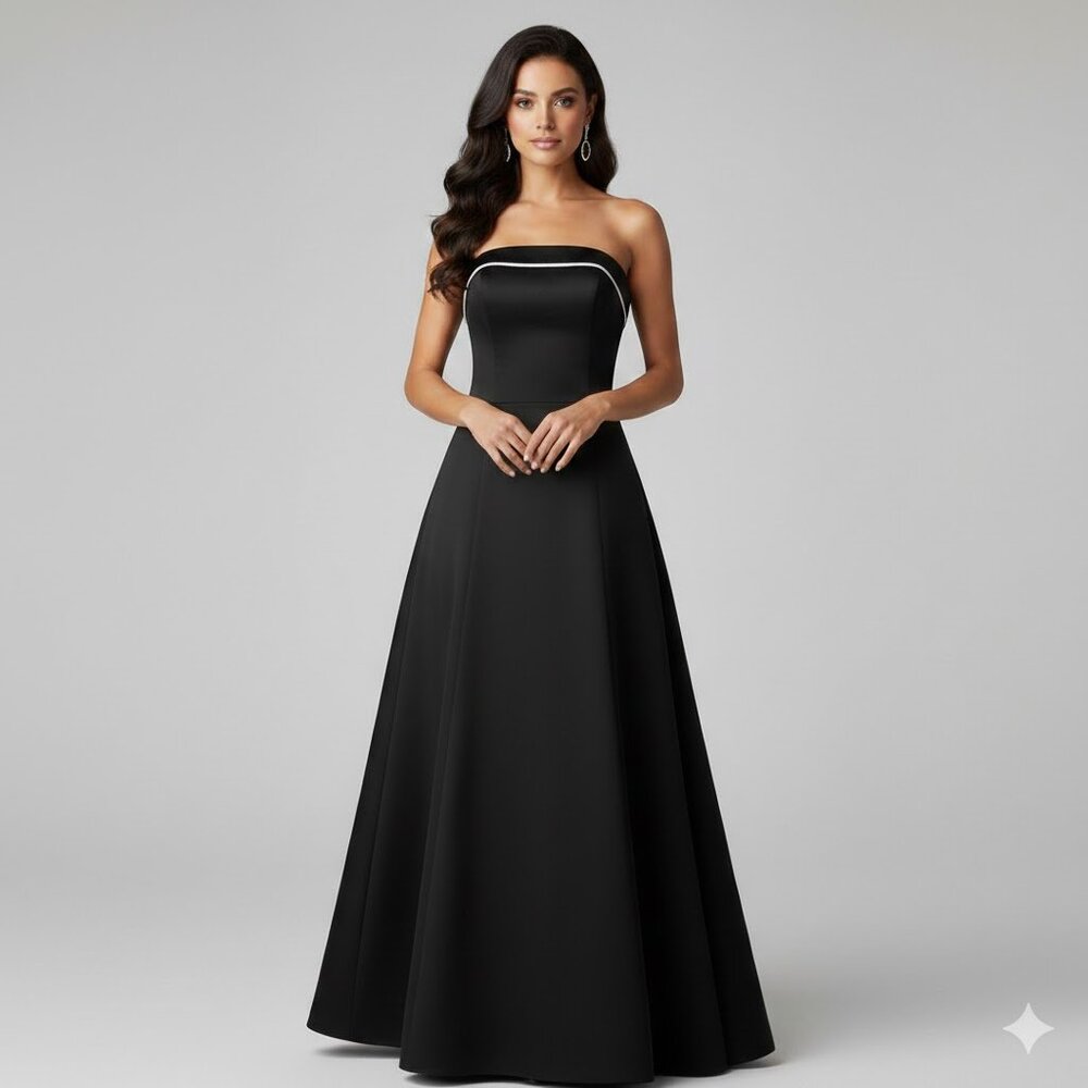 Black and White Strapless Satin Gown